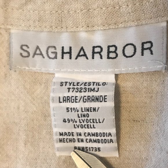 Sag Harbor Women's Large Beige Button Pocket Front Shirt Linen Blend Top - Picture 8 of 12